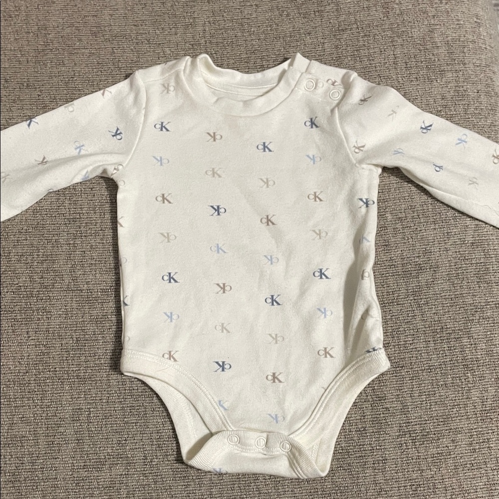 Calvin Klein White and Blue Baby Bodysuit